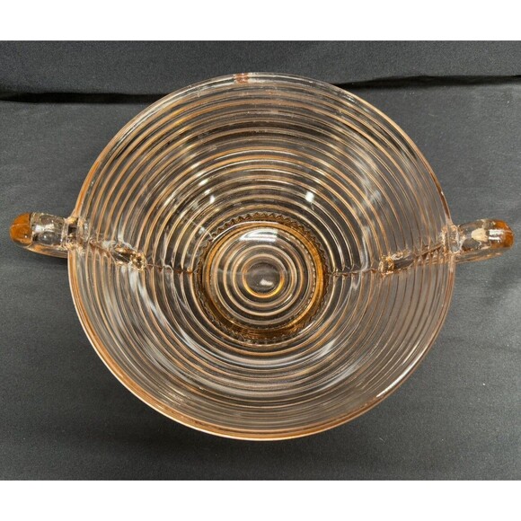 Anchor Hocking 1930s Pink Manhattan Depression glass pedestal bowl with handles - Picture 3 of 14